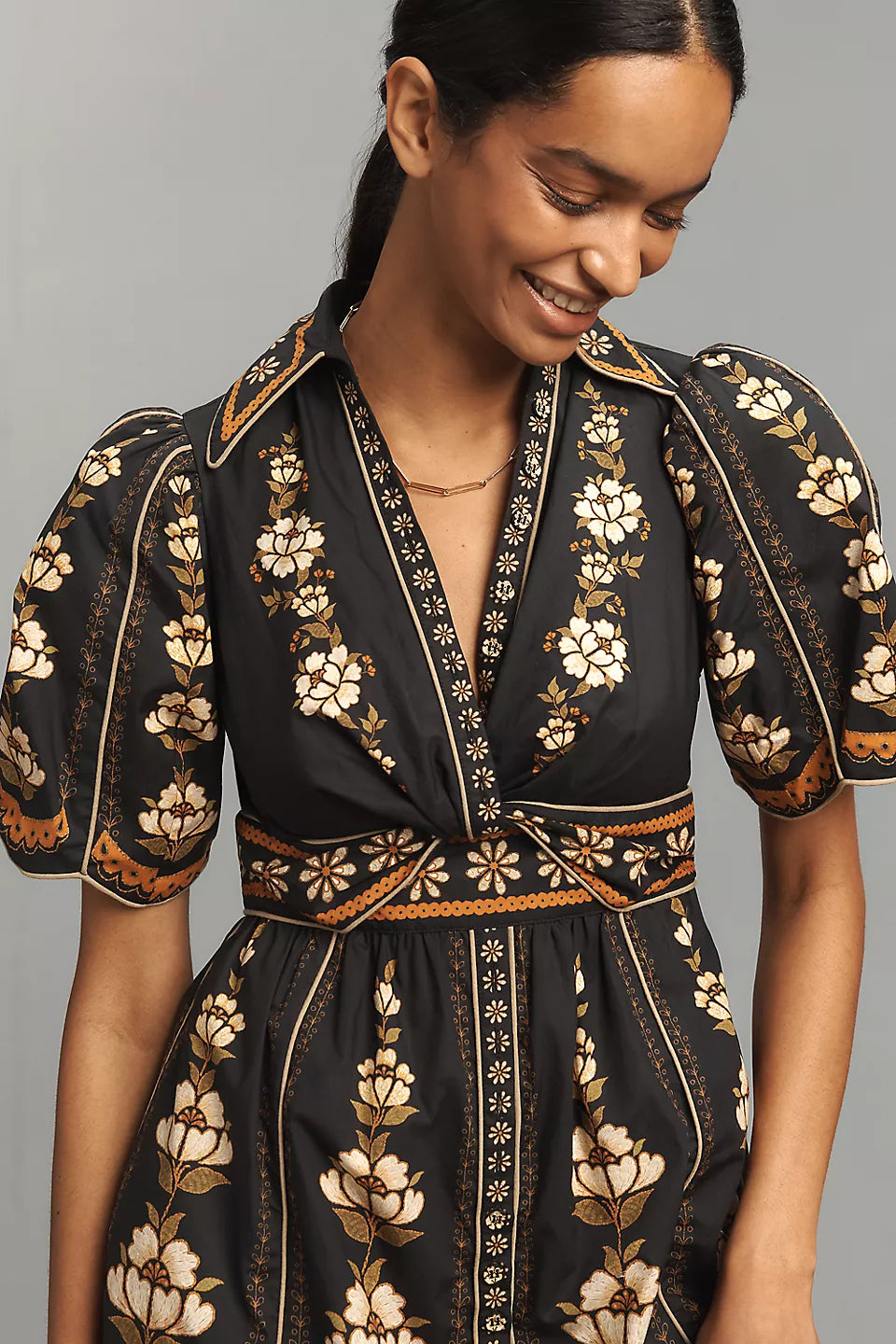 Embroidered Flowers Midi Dress in black by Farm Rio