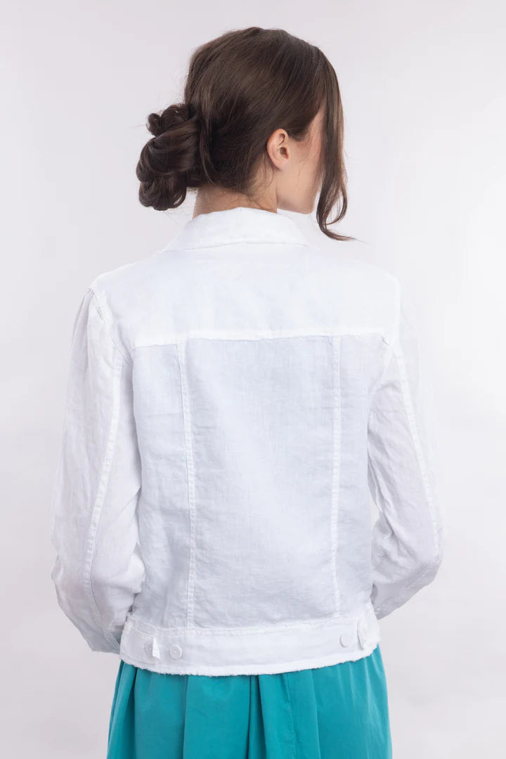 Frayed Linen Jean Jacket in white by Luna Luz