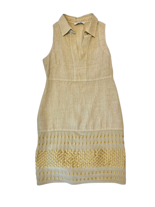 Embroidered Linen Dress with Cotton Panels in beach by Haris Cotton