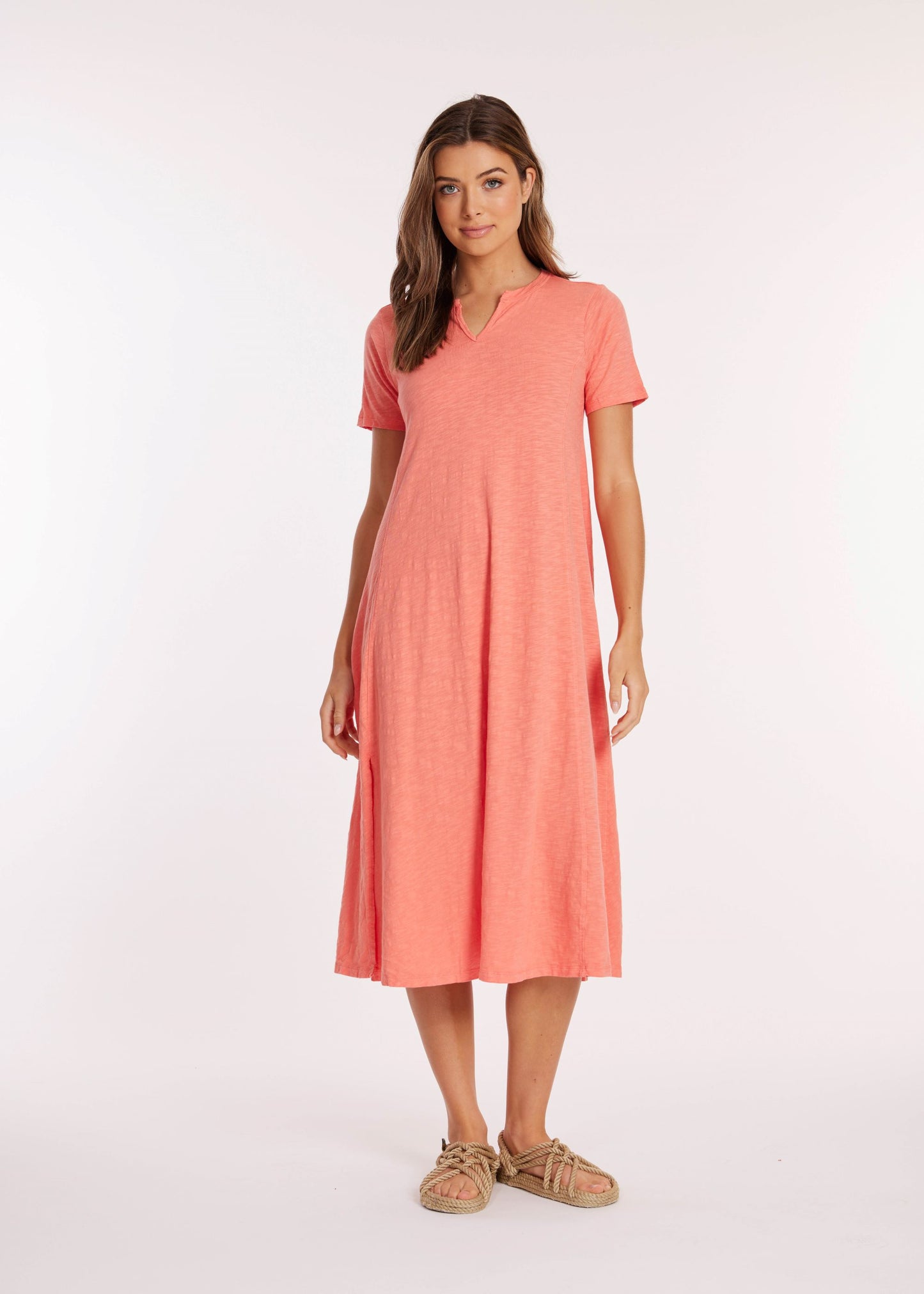 Half Sleeve Split Neck Long Dress in pacific blue by Mododoc