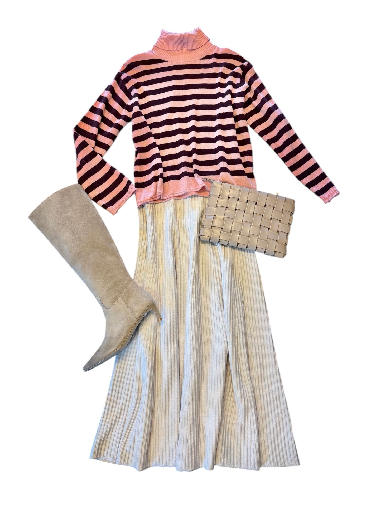 Stripe Turtleneck Sweater in pink/burgundy by B-YU