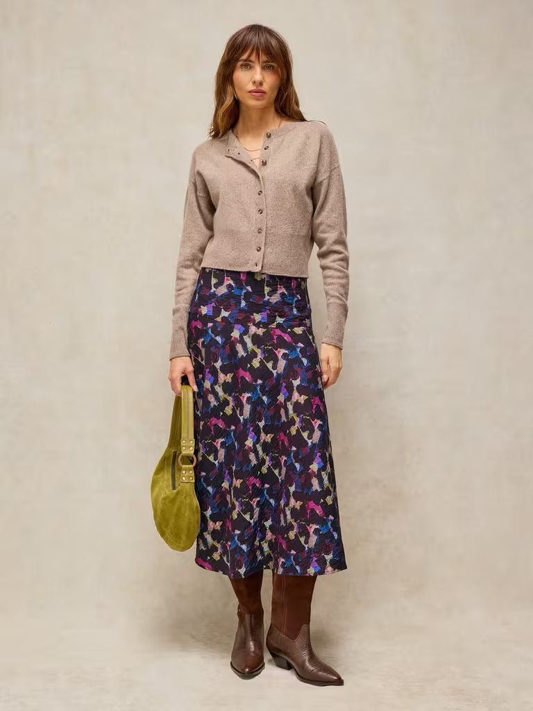 Gianna Bias Printed Skirt in pink multi by White Stuff