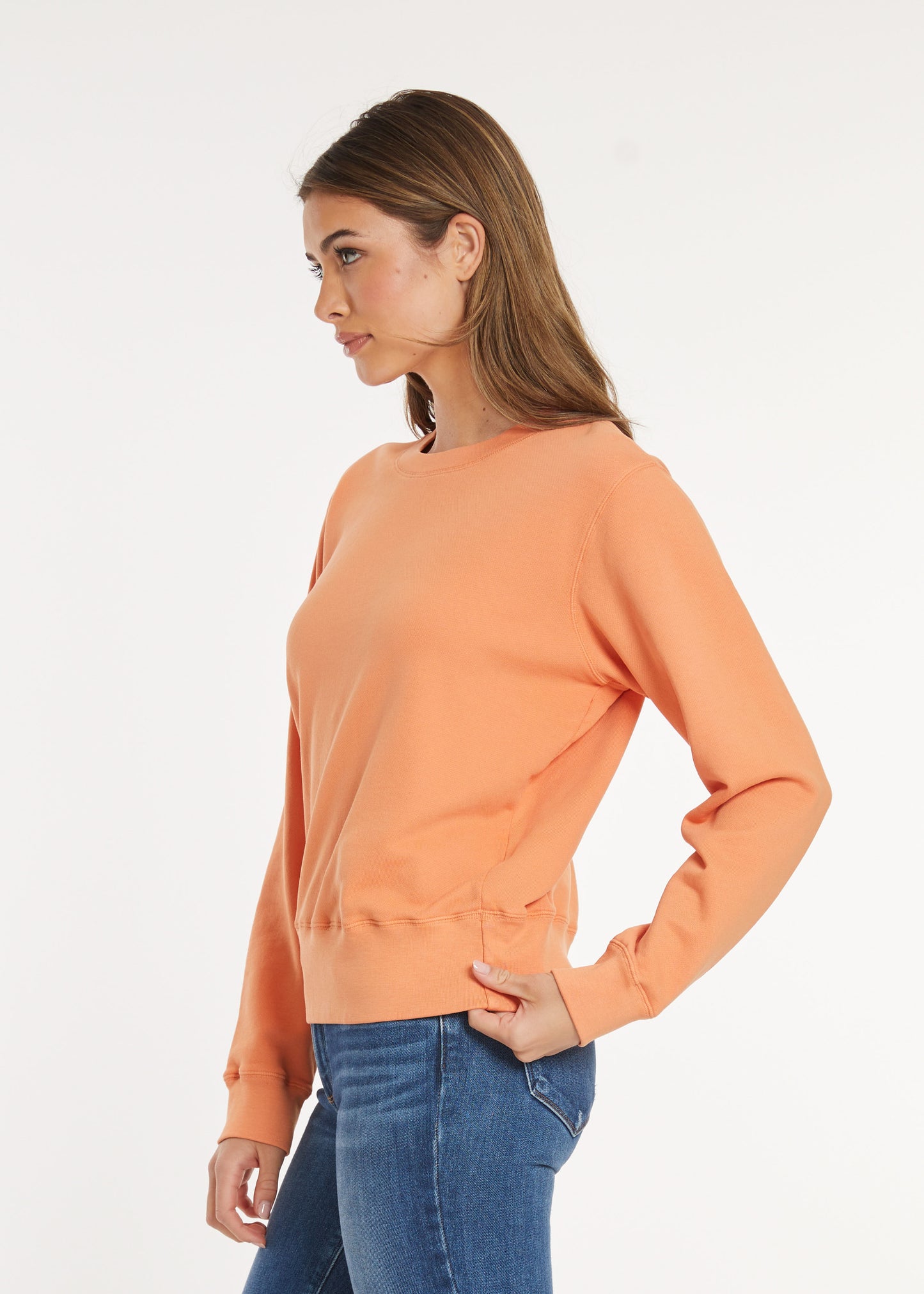 Open Crew Neck Pullover in apricot brandy by Mododoc