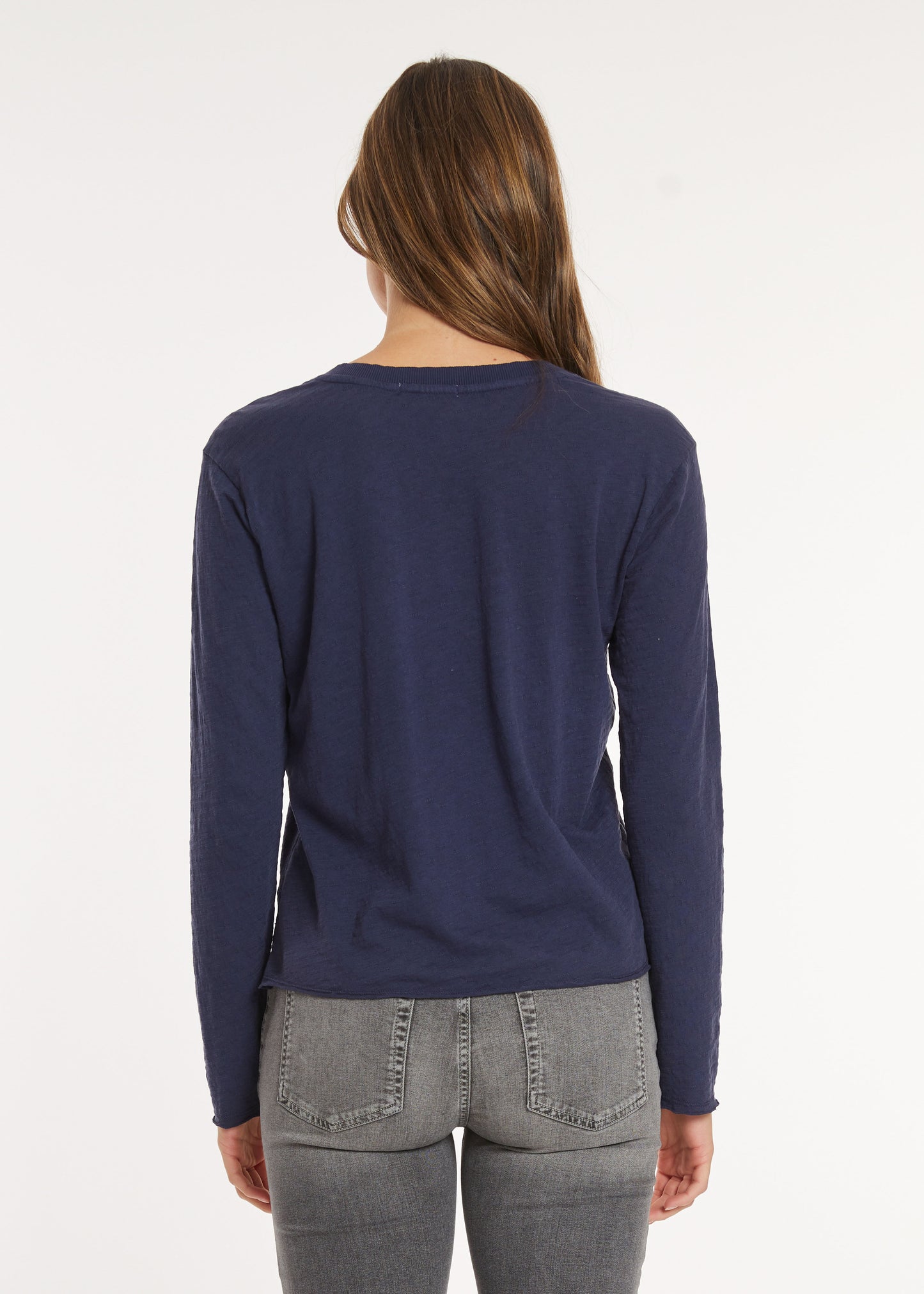Long Sleeve Crop Boxy Crew Tee in vibrant navy by Mododoc