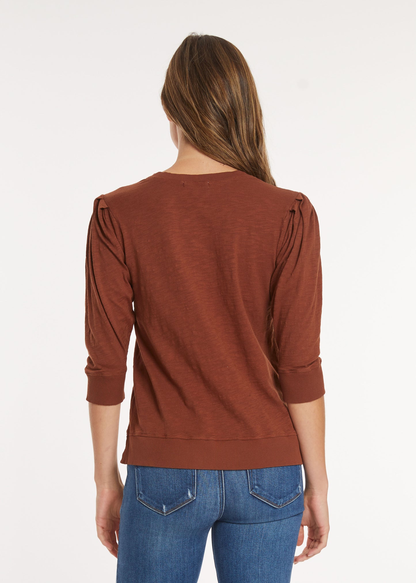 3/4 Pleated Sleeve Pullover Tee in maple syrup by Mododoc