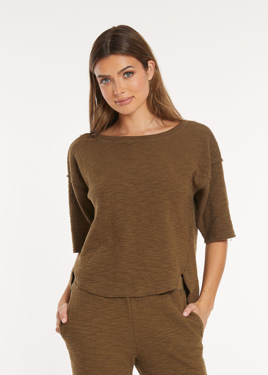 Elbow Sleeve Curve Hem Top in cloud fern by Mododoc