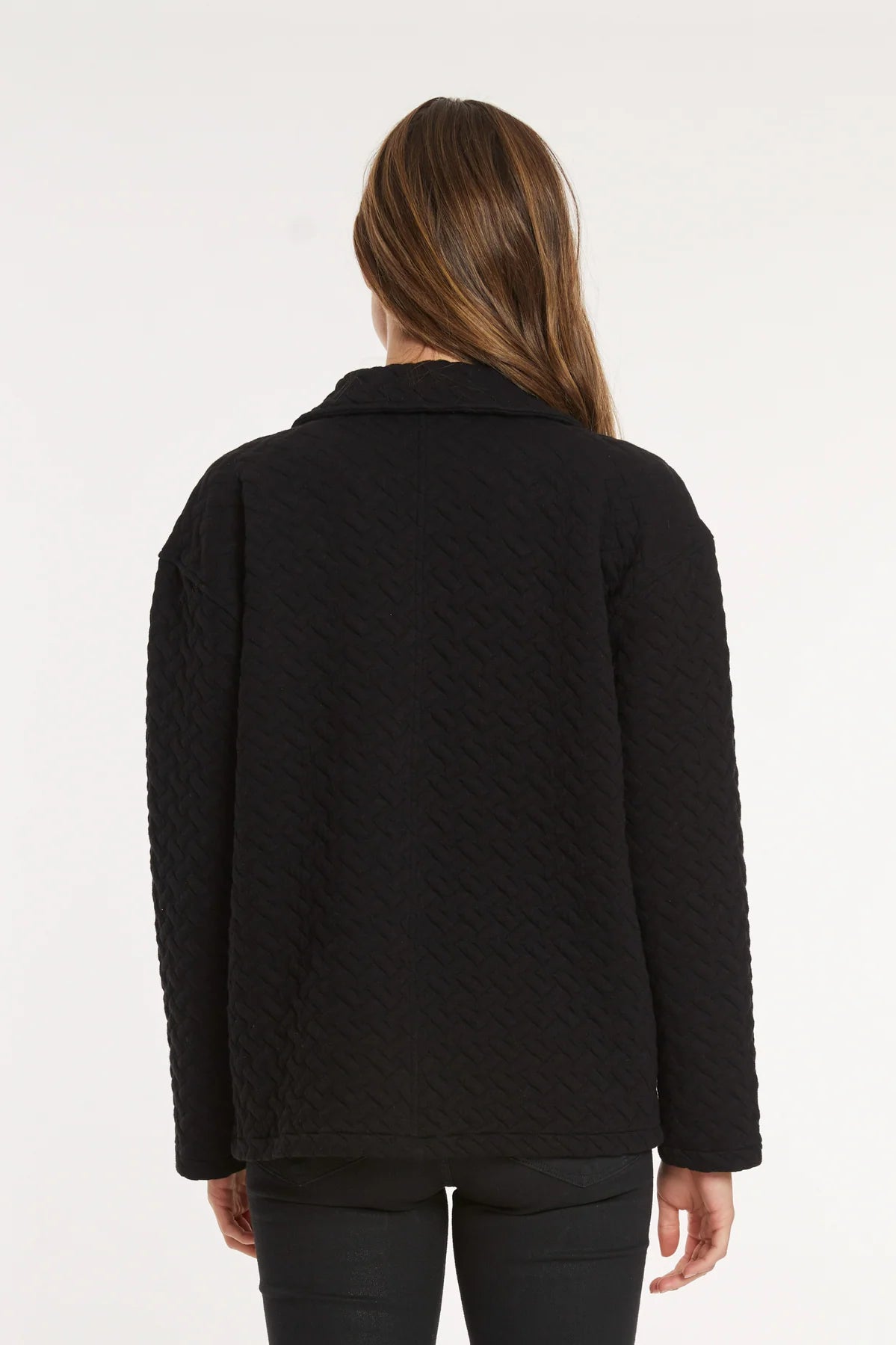 Quilted Long Sleeve Cardigan with Buttons in black by Mododoc