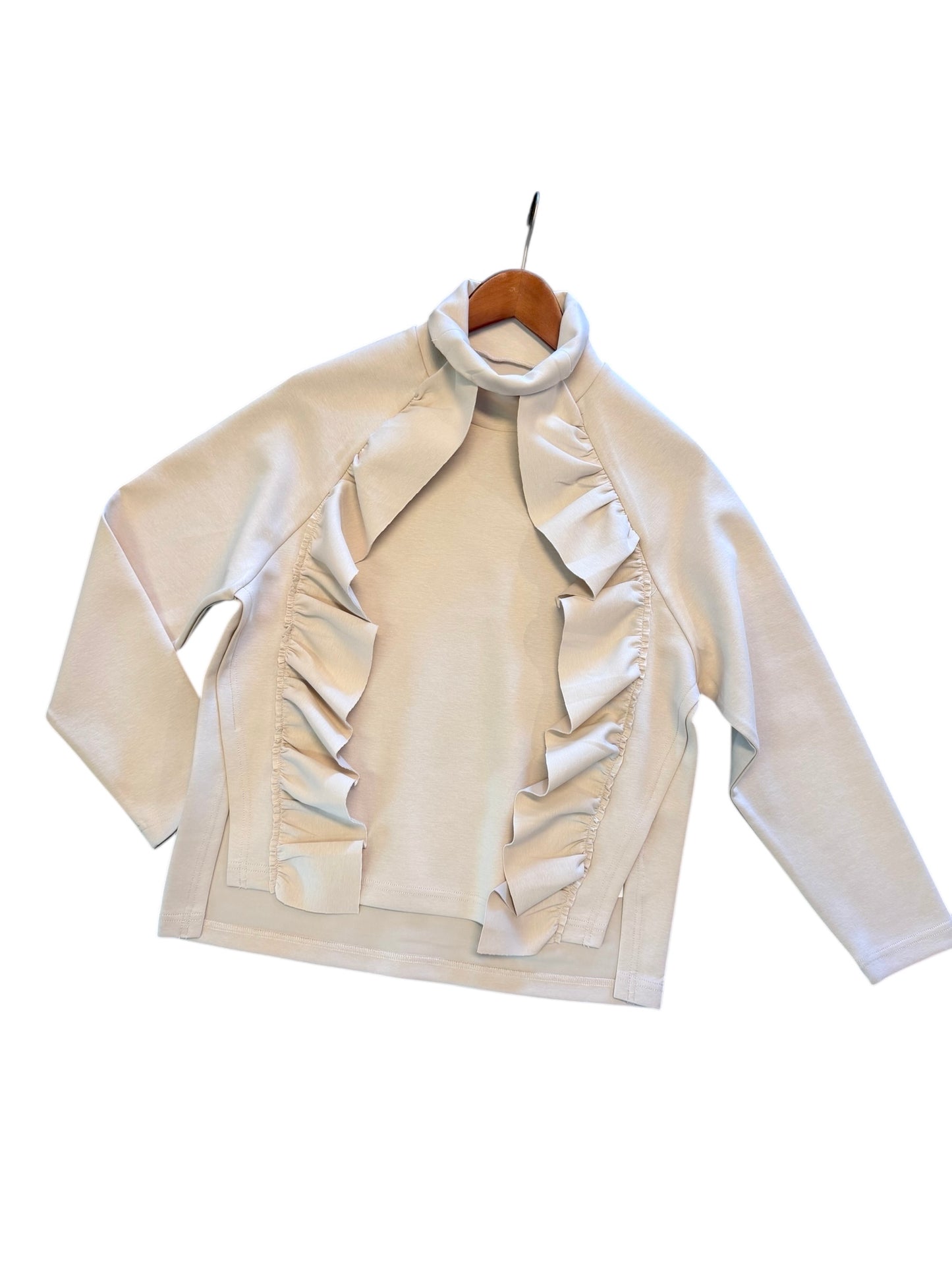 Ruffle High Neck Scuba Top in ivory by Psophia