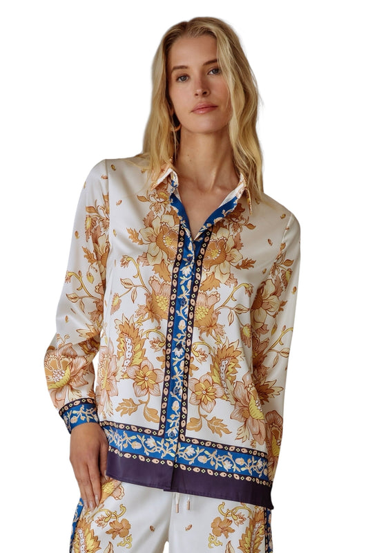 Silky Button Up Blouse in ivory by Skies are Blue