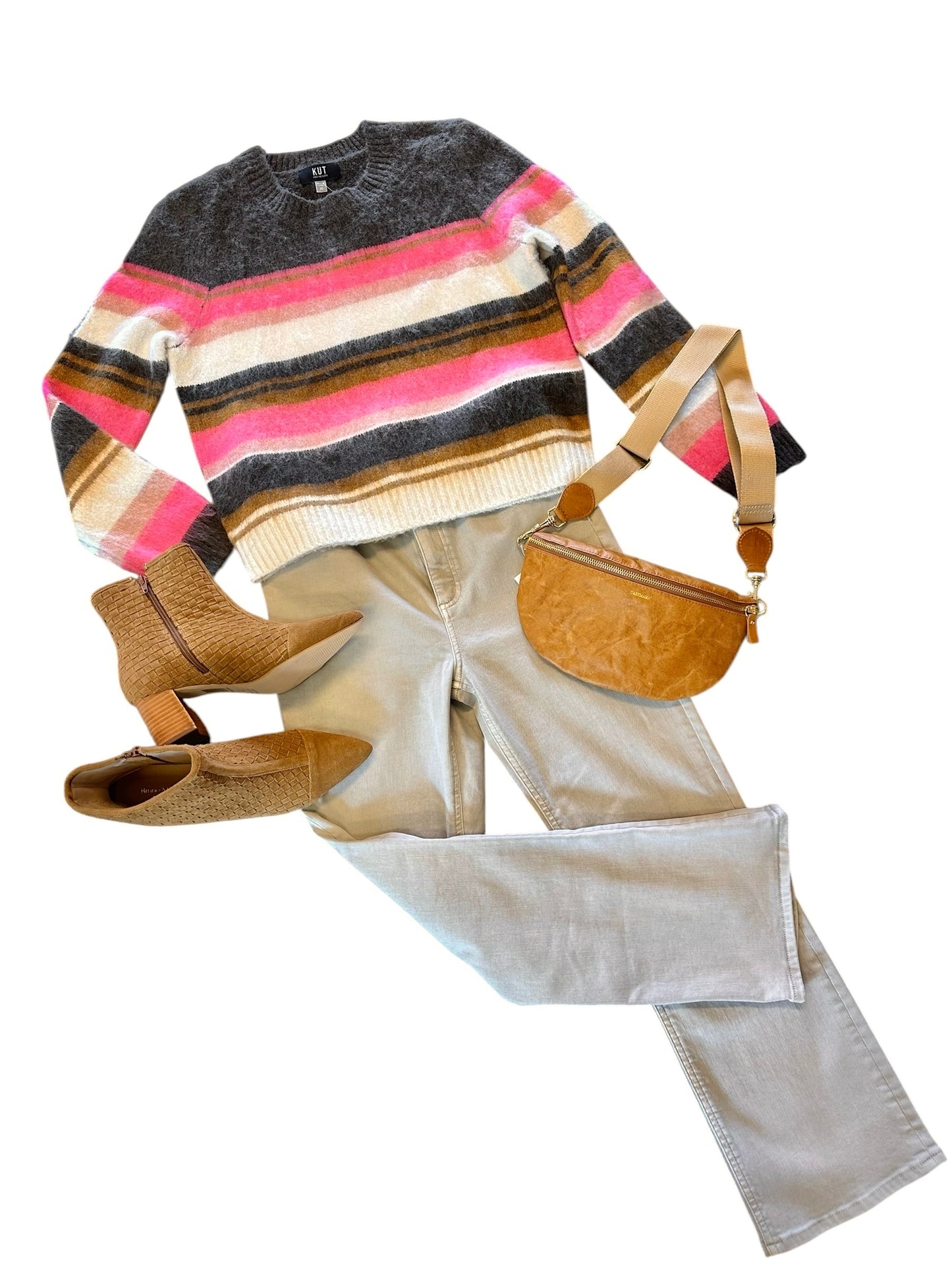 Elvira Striped Pullover Sweater in brown/pink by KUT