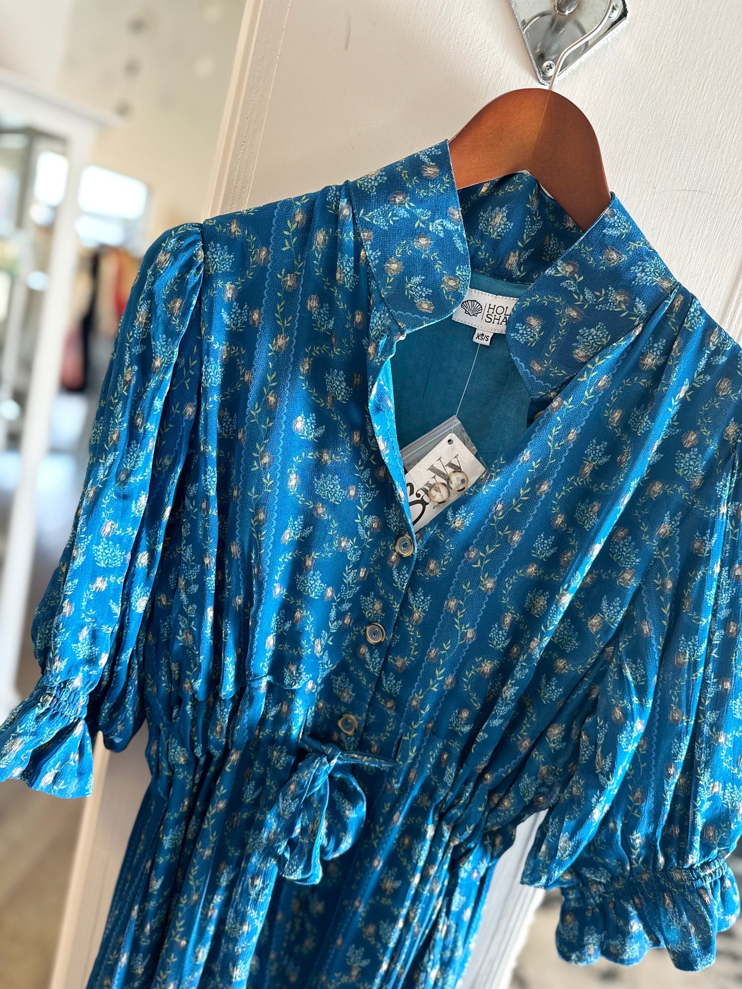 Catherine Shirt Dress in texas blue bonnet stripe by Holly Shae