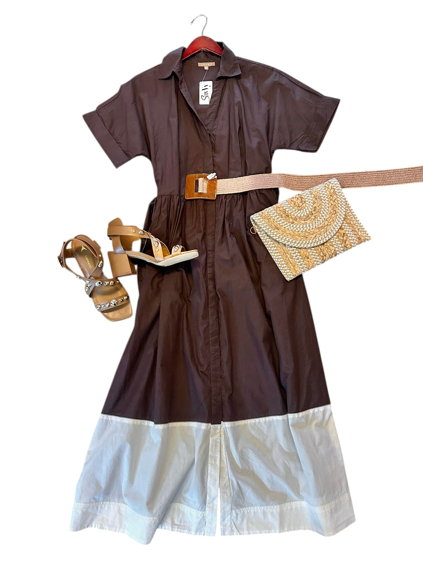 Collared Maxi Shirt Dress in espresso colorblock by Lilla P