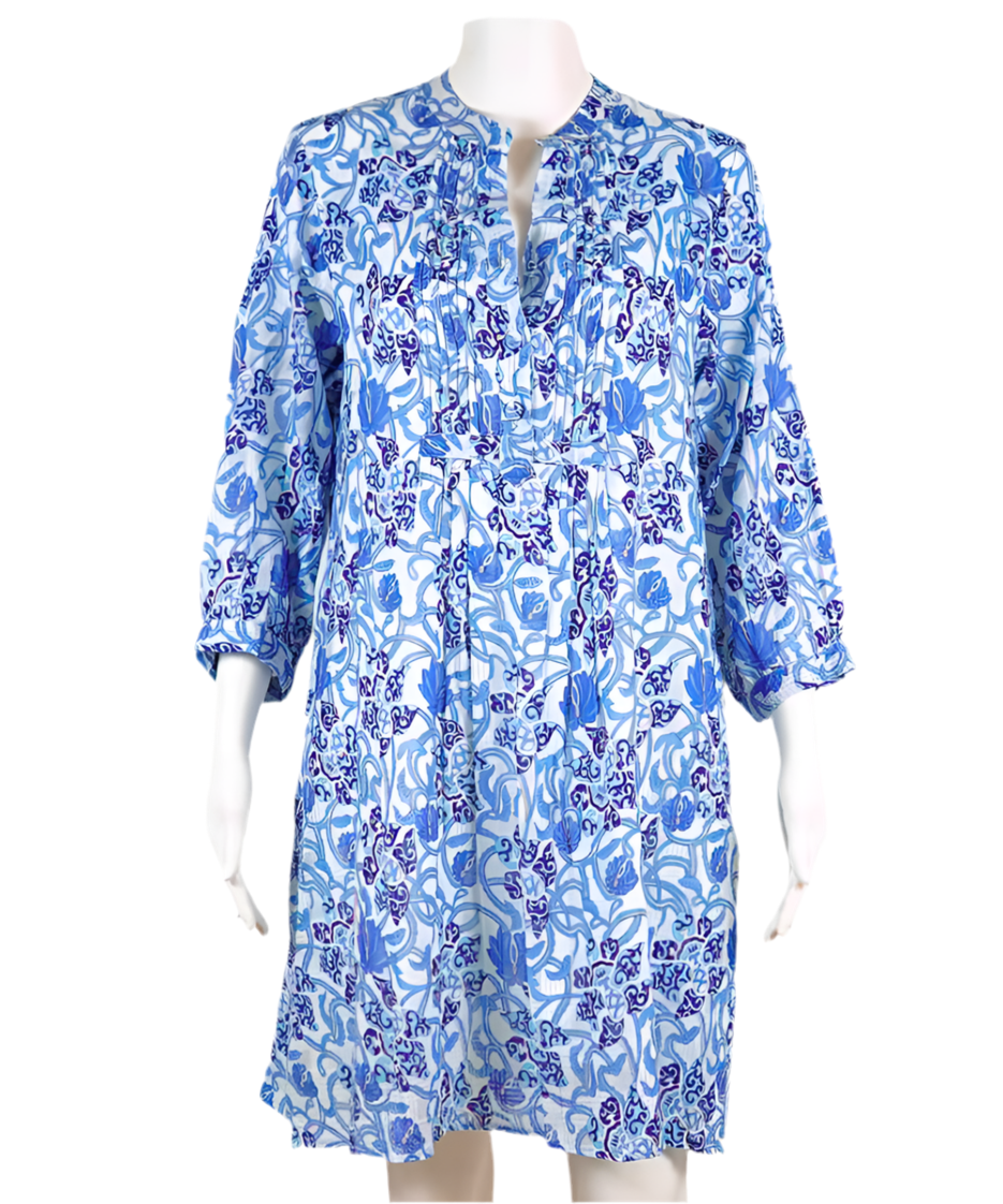 Vineyard Dress Vine Chinois in white/blues by La Plage