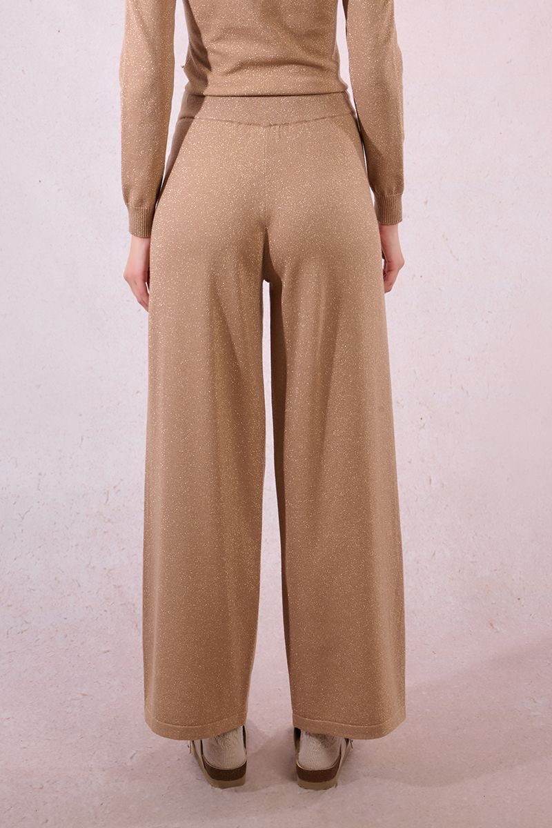 Wide Leg Knit Pant in golden beige by Molly Bracken