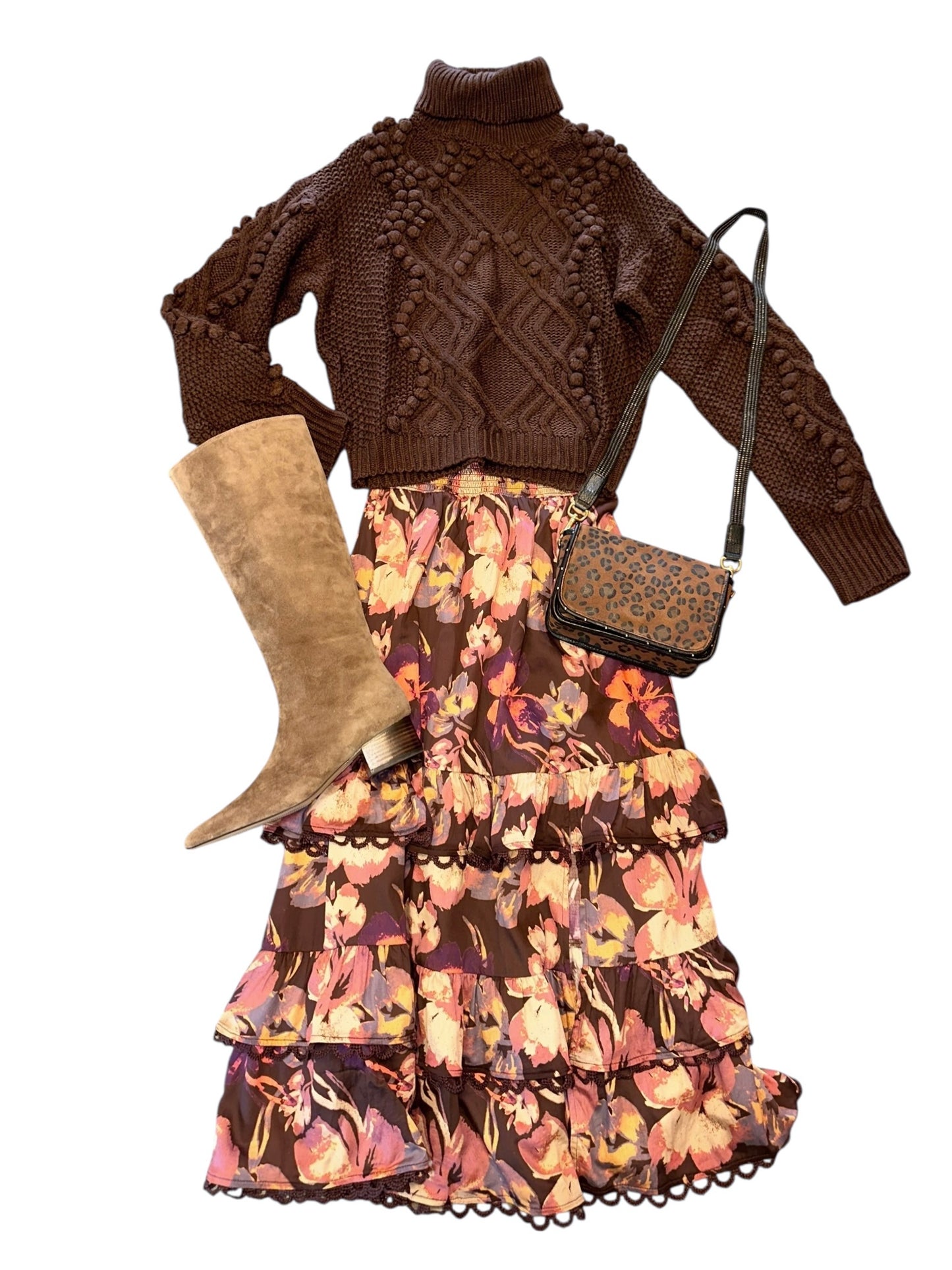 Georgia Midi Skirt in brown floral by Allison