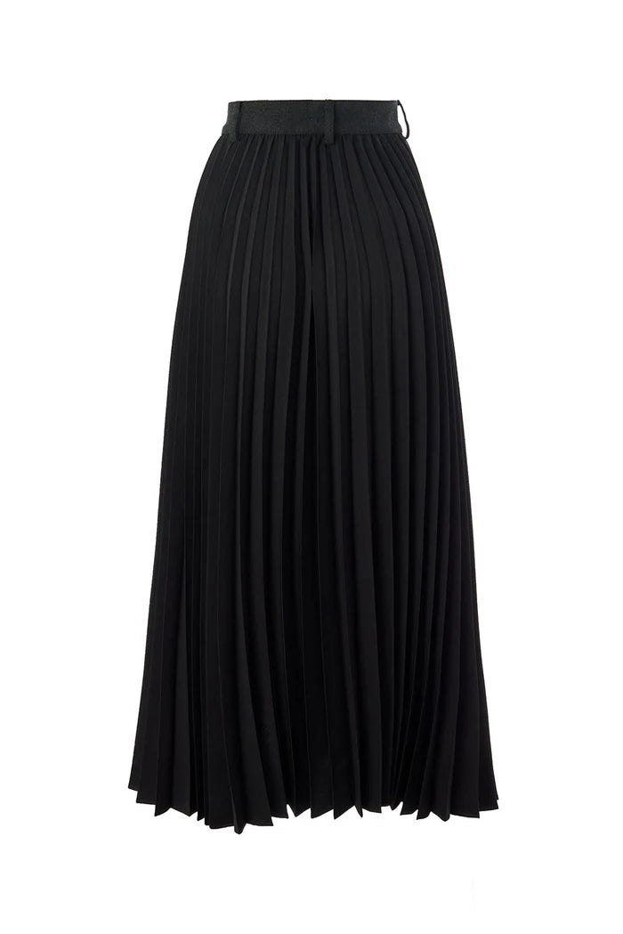 Florence Mixed Material Denim Skirt in black by Exquise
