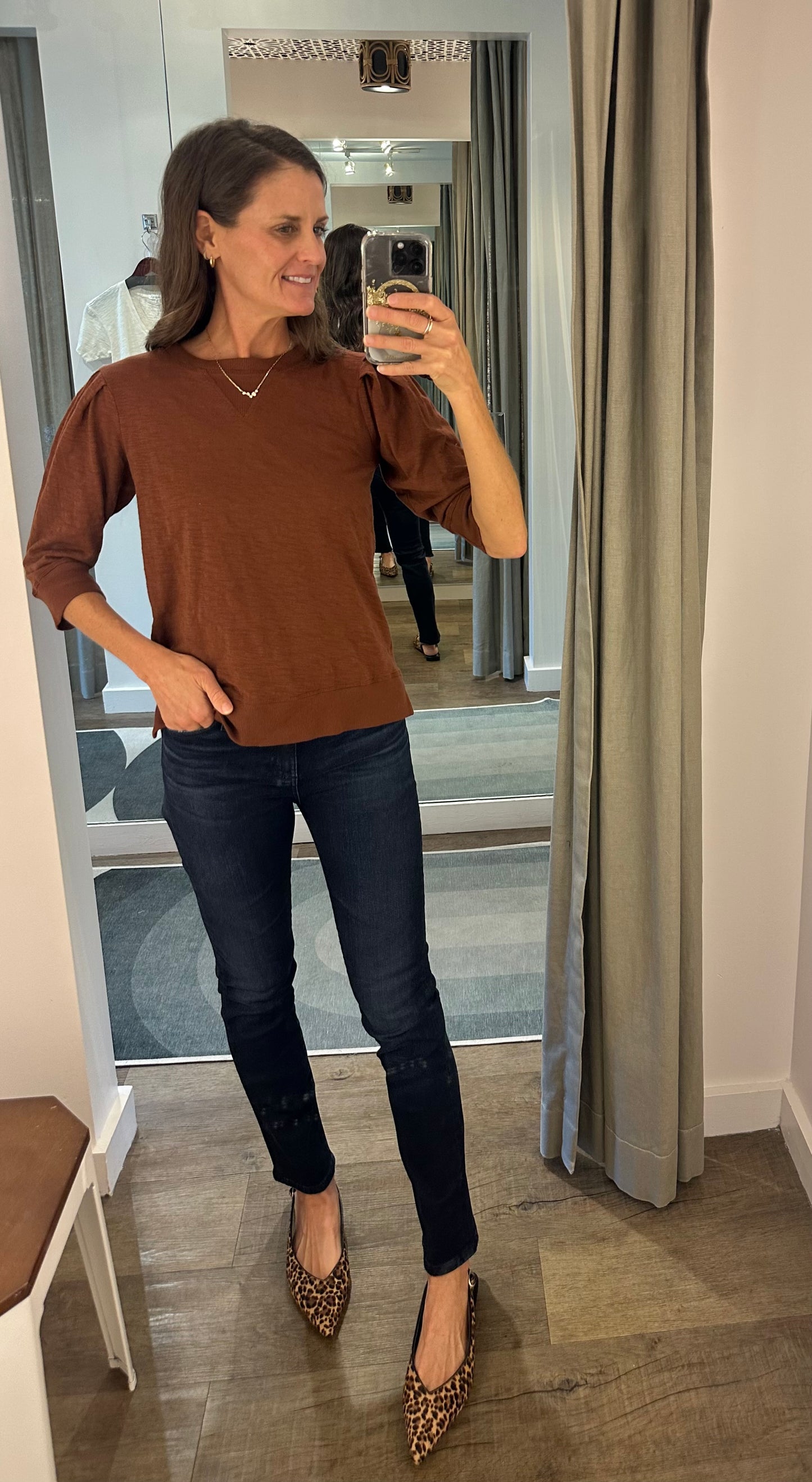 3/4 Pleated Sleeve Pullover Tee in maple syrup by Mododoc