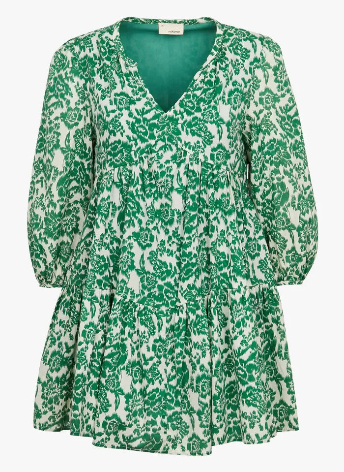 Printed Tiered Dress in green by The Korner