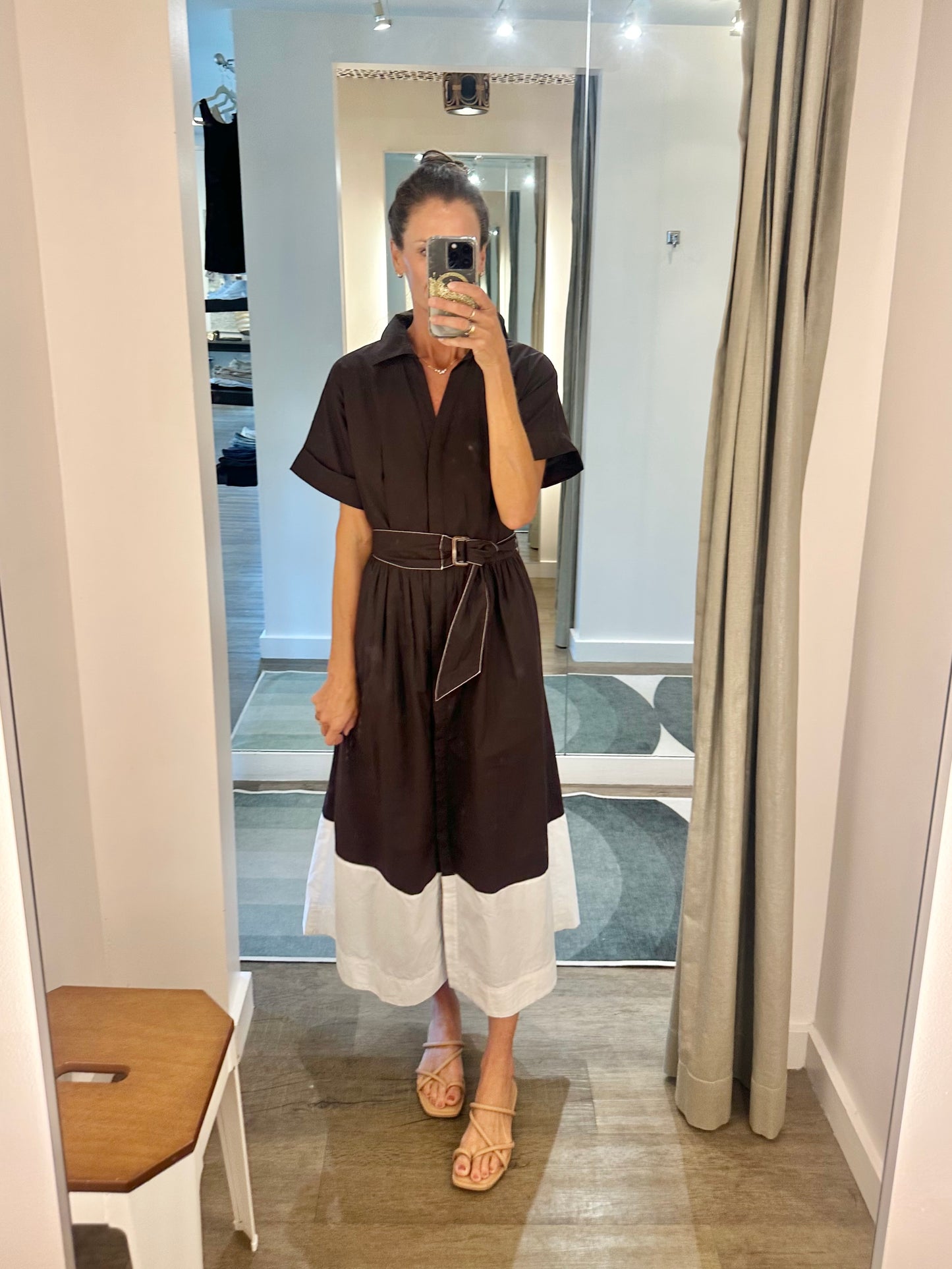 Collared Maxi Shirt Dress in espresso colorblock by Lilla P