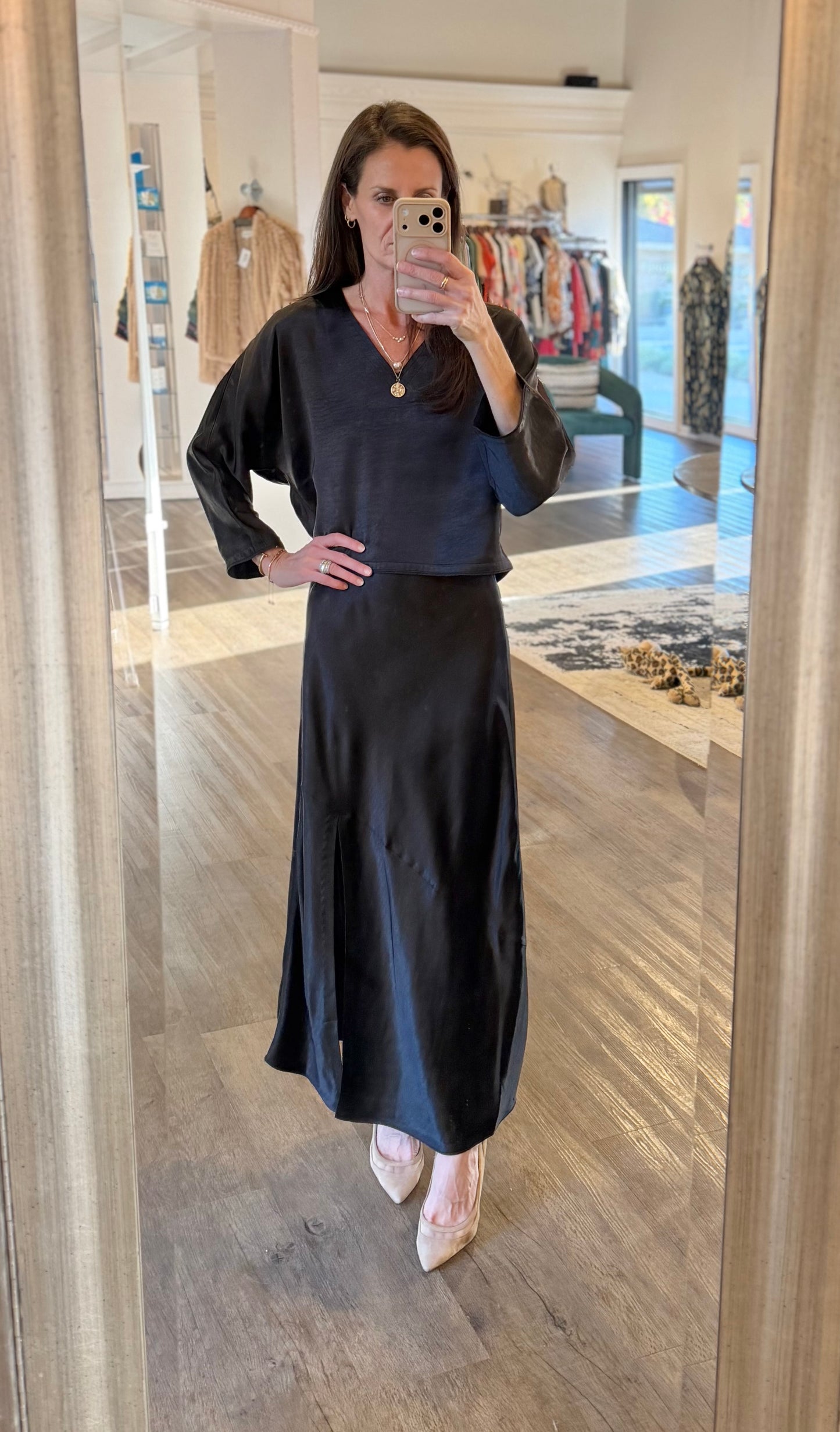 Satin V-Neck Dolman in black by Lilla P