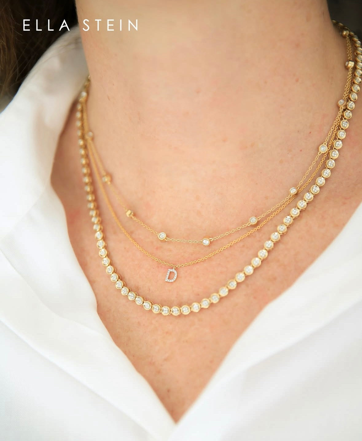Diamond Essential Tennis Necklace in gold by Ella Stein