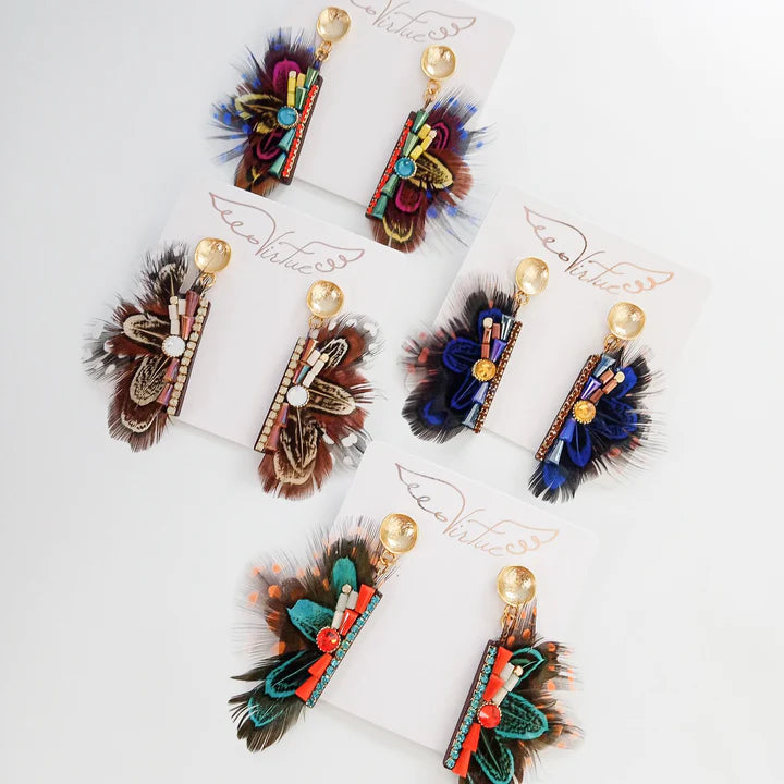 Hammered Post with Beaded Feather in navy by Virtue