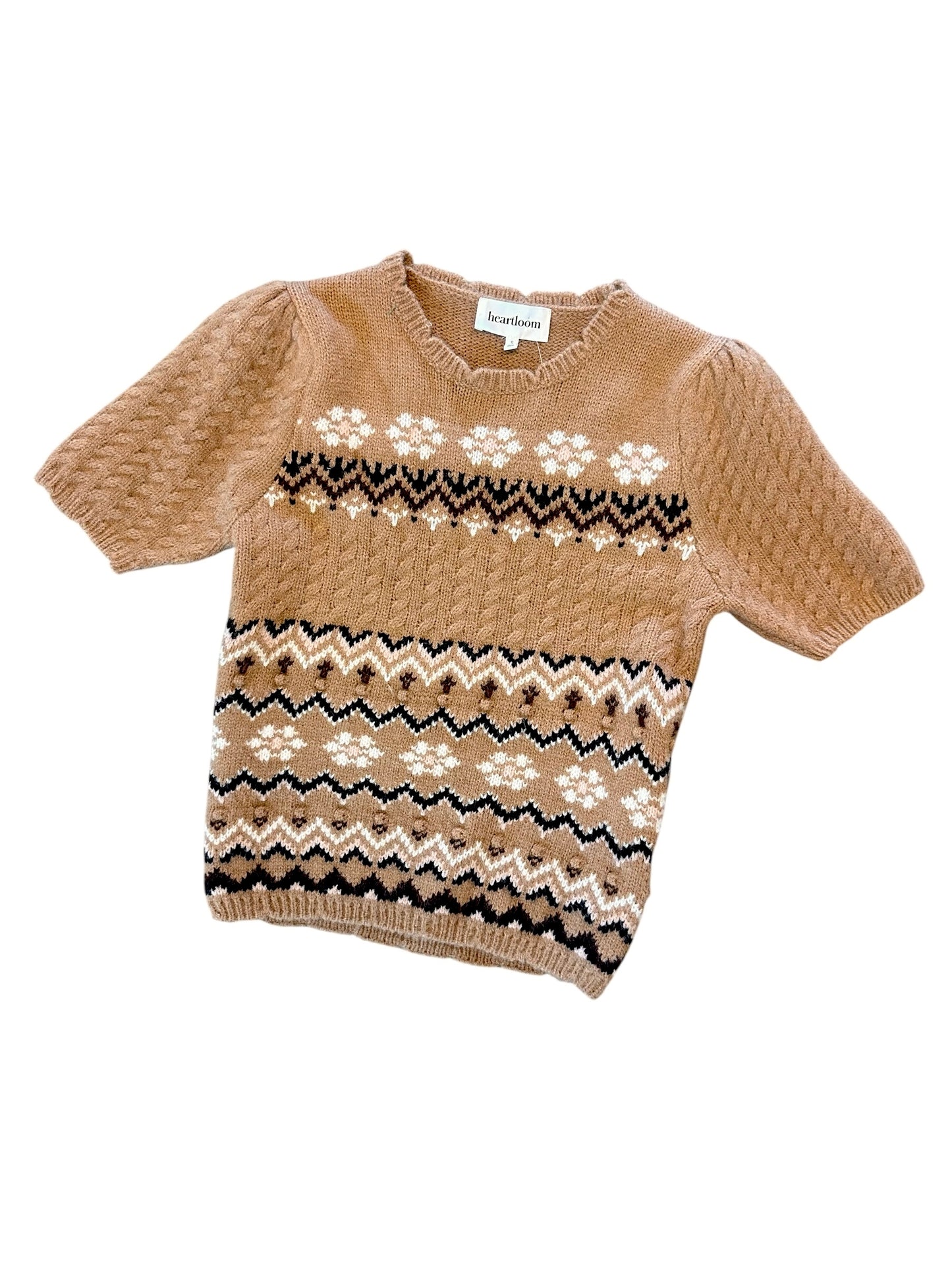 Kiki Short Sleeve Sweater Top in camel by Heartloom