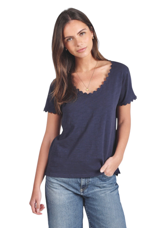 Cotton Slub Tee with Ric Rac Detail in navy by Dylan