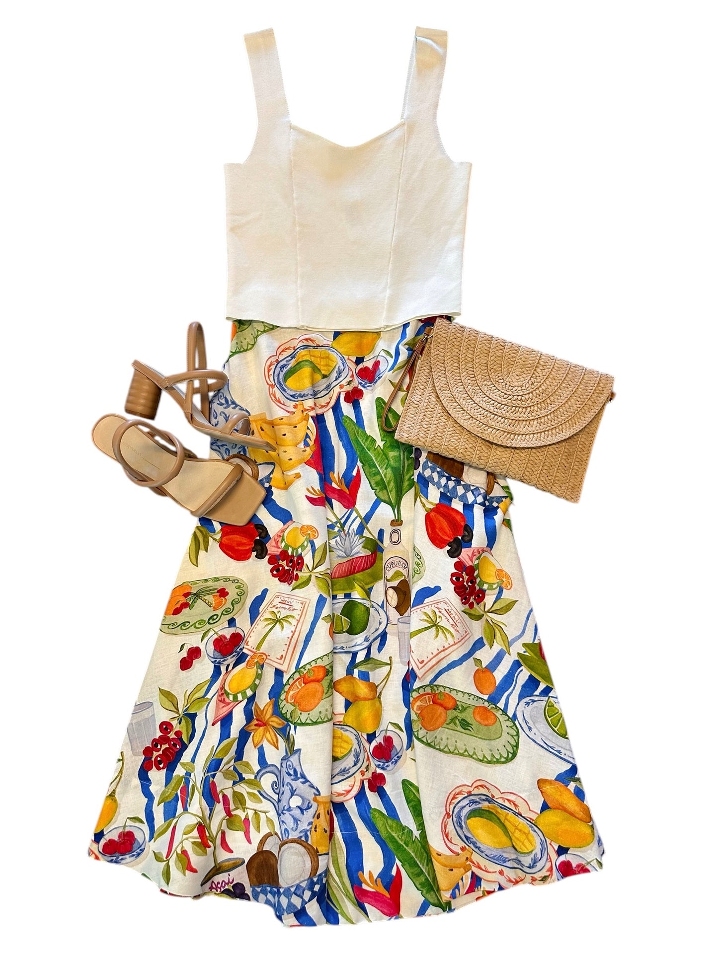 Fresh Table Midi Skirt in off white by Farm Rio