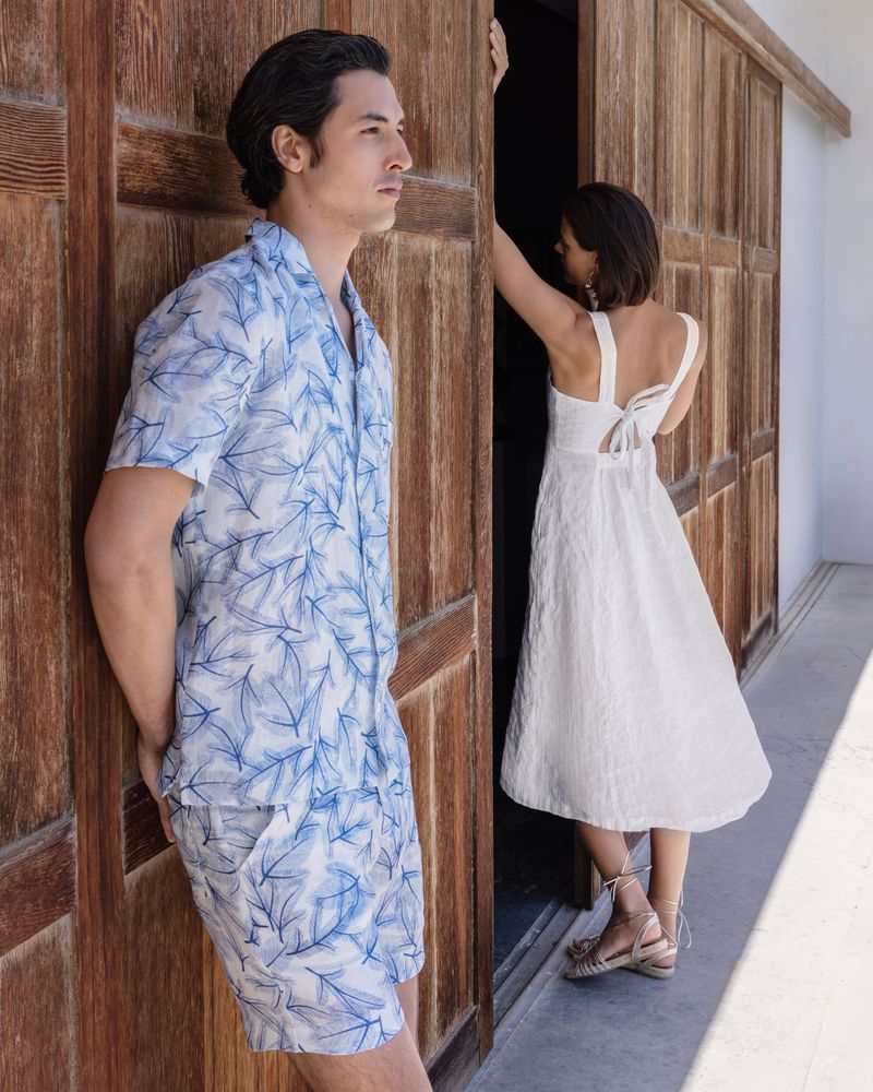 Lurex Striped Linen Dress in crystal by Haris Cotton