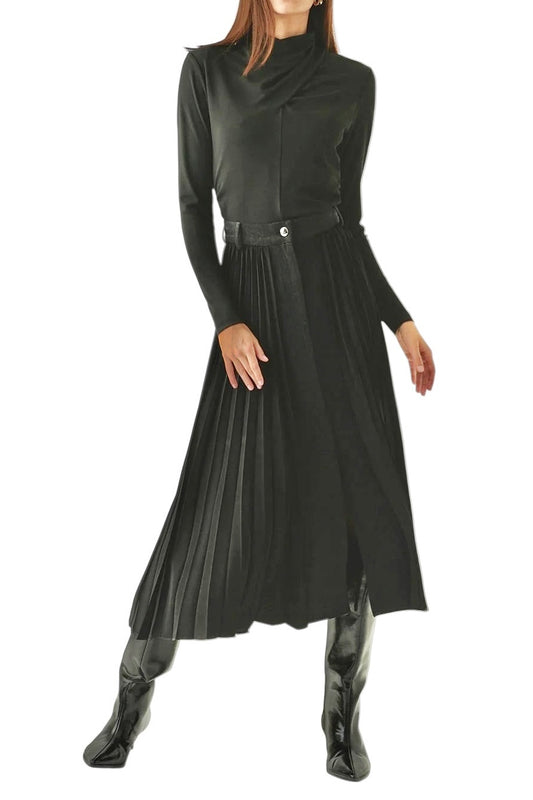 Florence Mixed Material Denim Skirt in black by Exquise