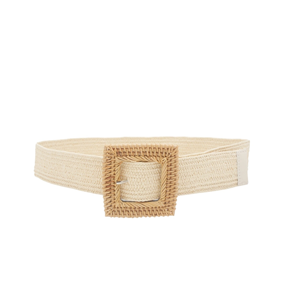 Square Rattan Buckle Straw Belt in ivory