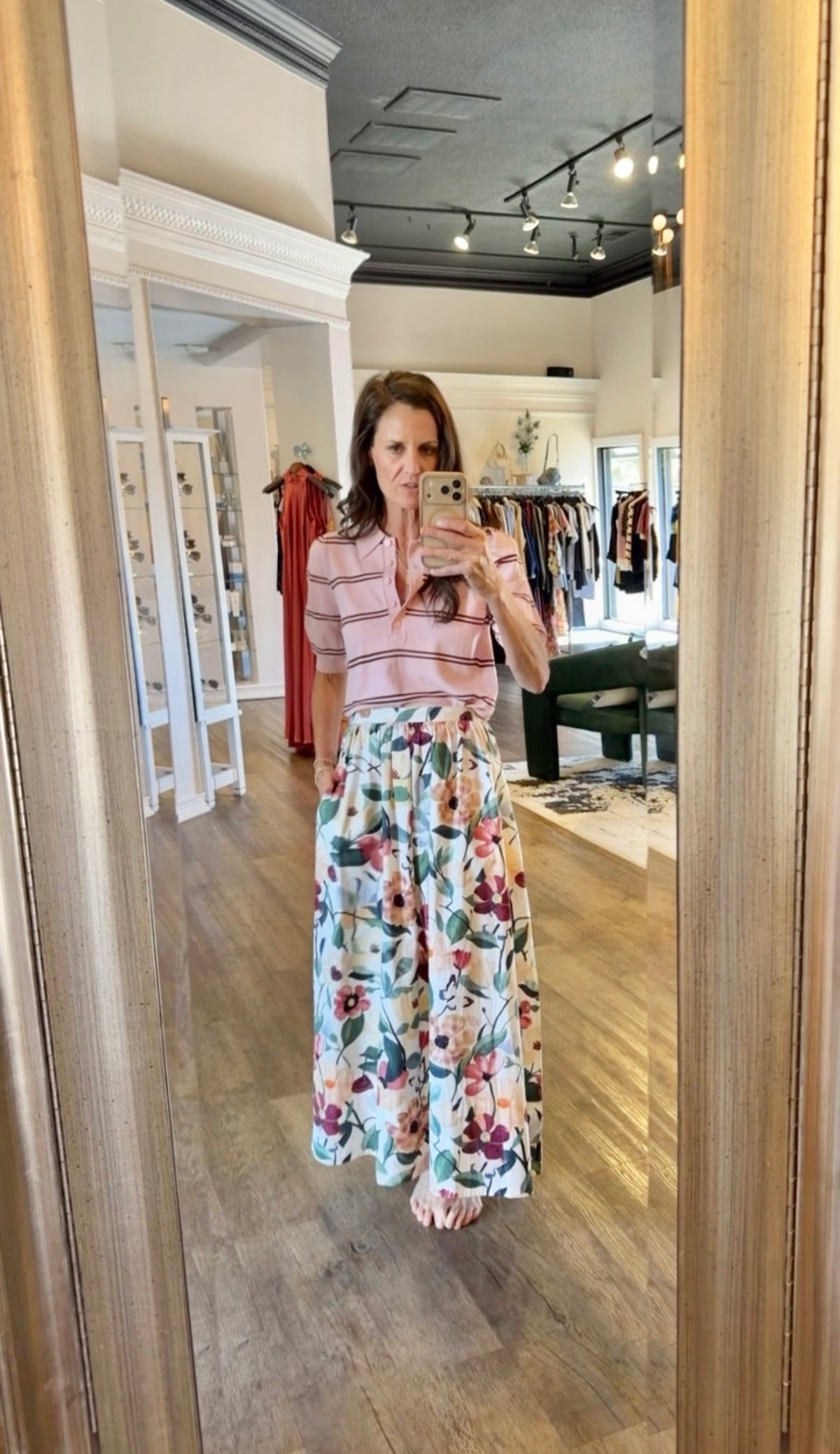 Striped Polo Short Sleeve Knit Top in dusty pink by Current Air