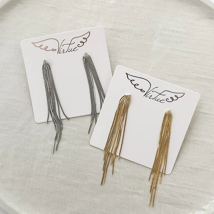 Metal Fringe Earring in gold by Virtue