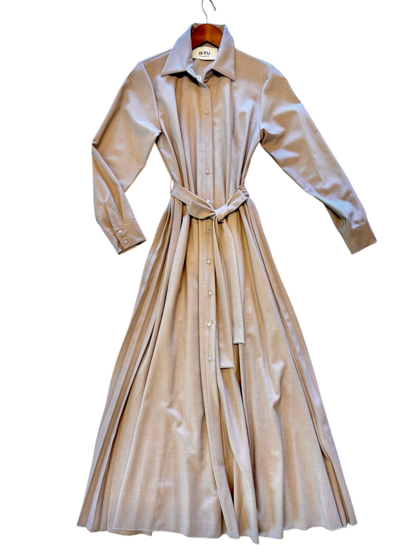 Pleated Skirt Button Up Dress in tortora by B-YU