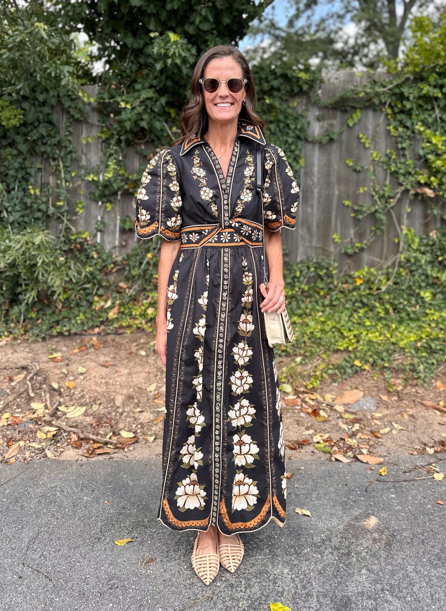 Embroidered Flowers Midi Dress in black by Farm Rio