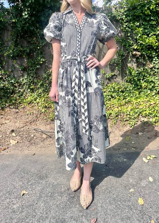 Della Printed Maxi Dress in noir floral by Maude Vivante