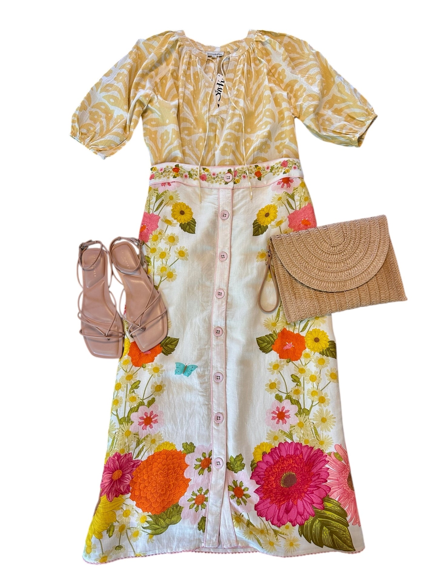 Frannie Printed Midi Skirt in wildflower ivory by Elizabeth James