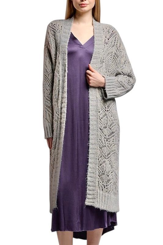 Open Weave Duster Cardigan in grey/gold by B-YU