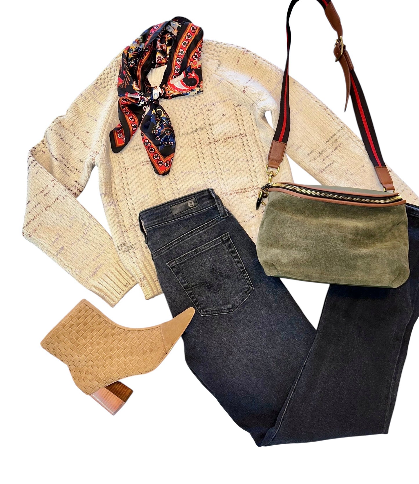 Open Stitch Crewneck Sweater in eggshell combo by Lilla P