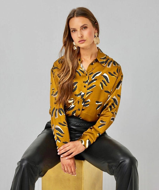 Oversized Button Down Blouse in harmony print by Esqualo