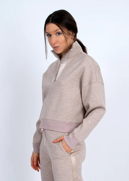 Mailyn Soft Scuba Half Zip in taupe mélange by RD
