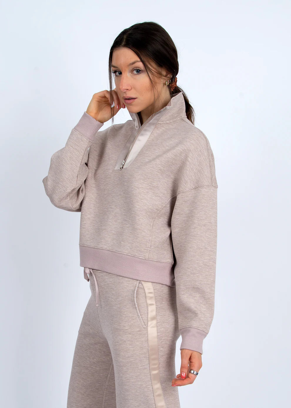 Mailyn Soft Scuba Half Zip in taupe mélange by RD