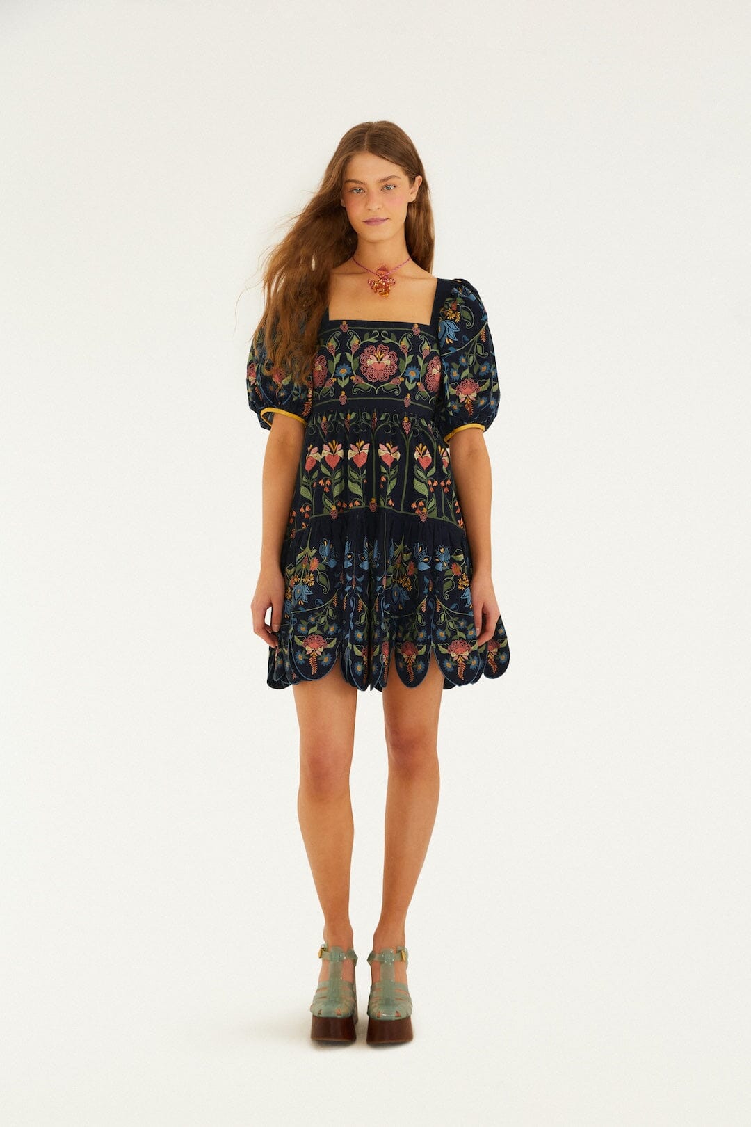 Stitched Garden Mini Dress in navy blue by Farm Rio