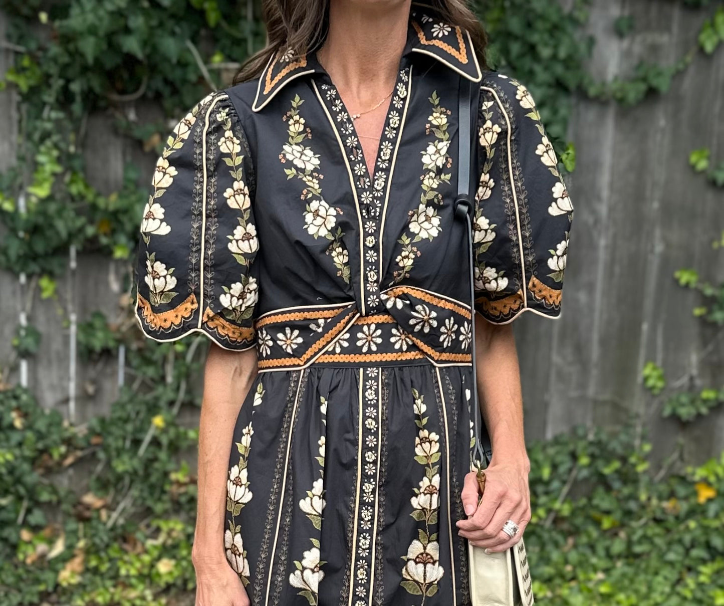 Embroidered Flowers Midi Dress in black by Farm Rio