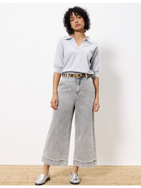 Plume Collared Sweater in gris by FRNCH
