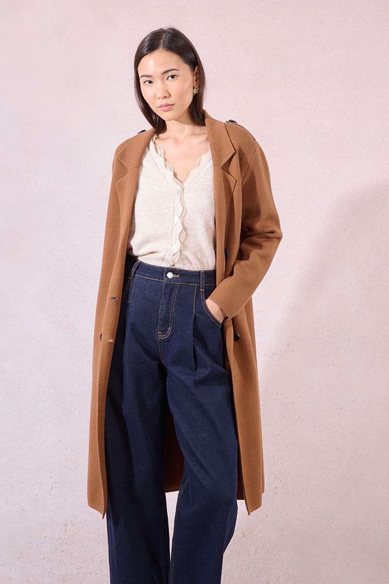 Long Sweater Coat in camel by Molly Bracken