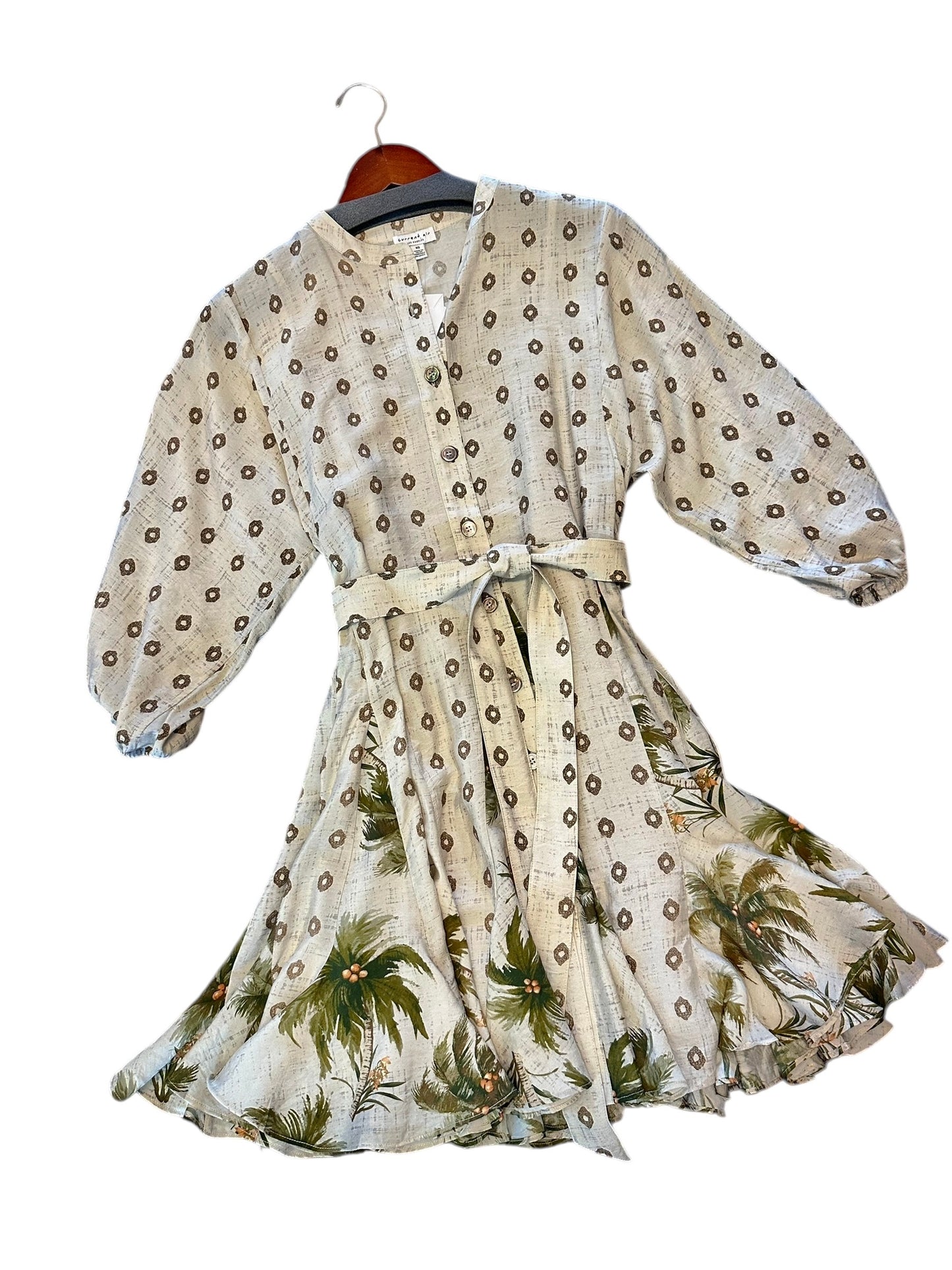 Printed Swing Dress with Coordinating Sash in sand by Current Air
