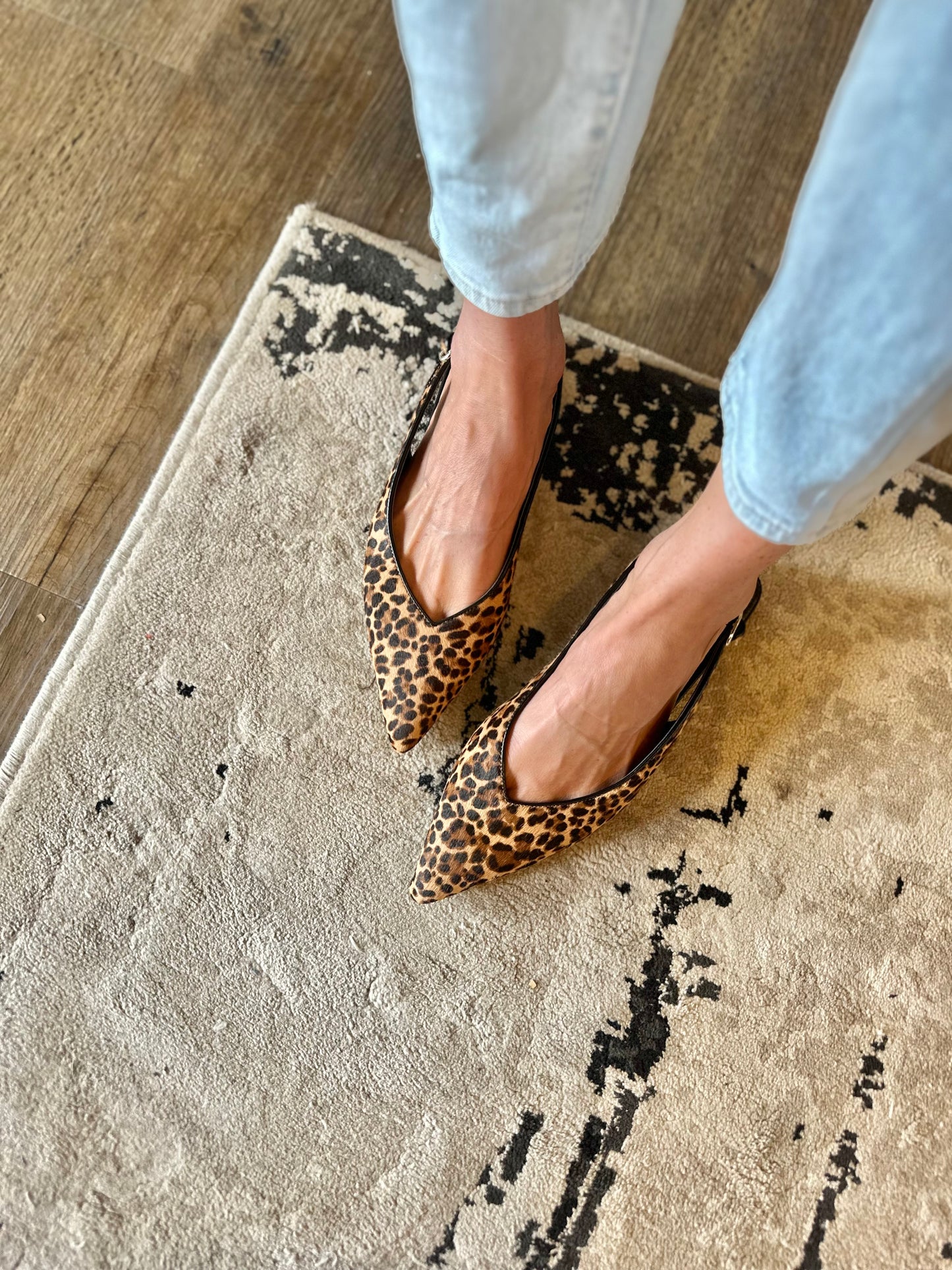 Leopard Print Flat Slide in medium natural by Marc Fisher