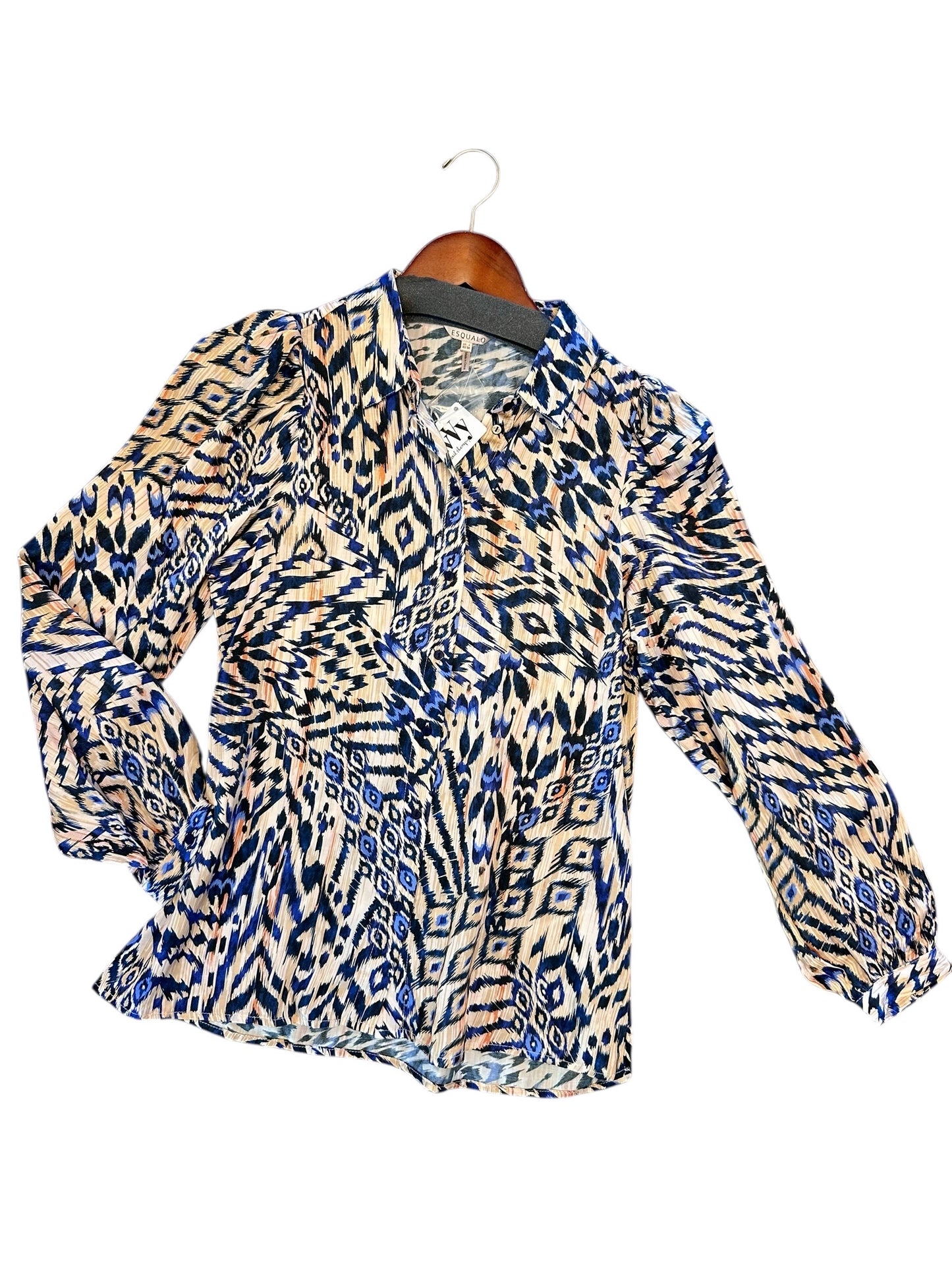 Long Sleeve Button Up Flow Print Blouse in blue multi by Esqualo